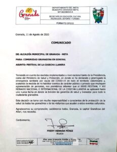 Granada aplaza el Festival de la Cosecha Llanera 2