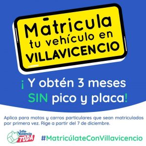 Sin pico y placa vehículos y motocicletas que sean matriculados en Villavicencio 2