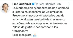 'Fico' Gutiérrez estará el jueves en Villavicencio 3