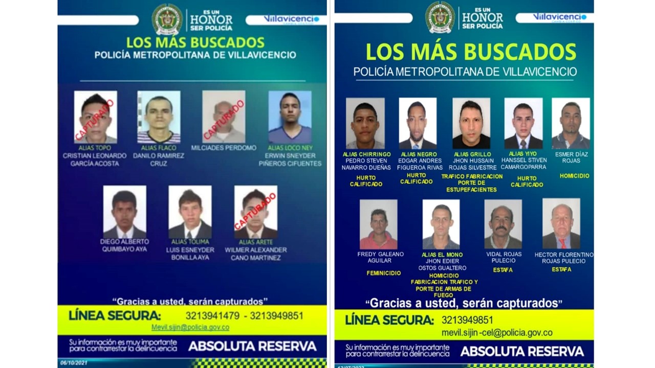 Policía pagará a quien delate delincuentes más buscados en Villavicencio 1