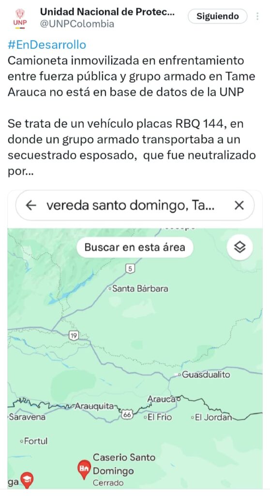 UNP se pronunció respecto a la camioneta que movilizaba a secuestrado en Arauca 2
