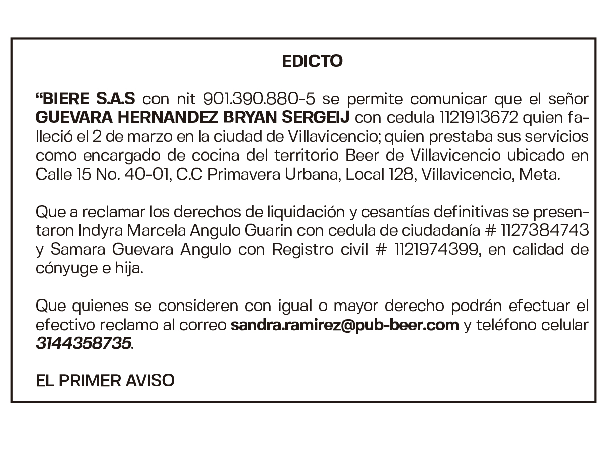 EDICTO “BIERE S.A.S 1
