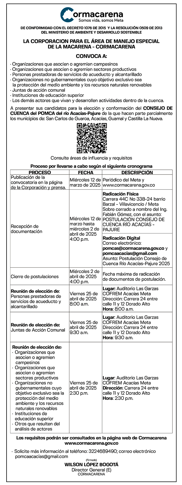 CONVOCATORIA CONSEJO DE CUENCA DEL POMCA DEL RÍO ACACACÍAS - PAJURE 1