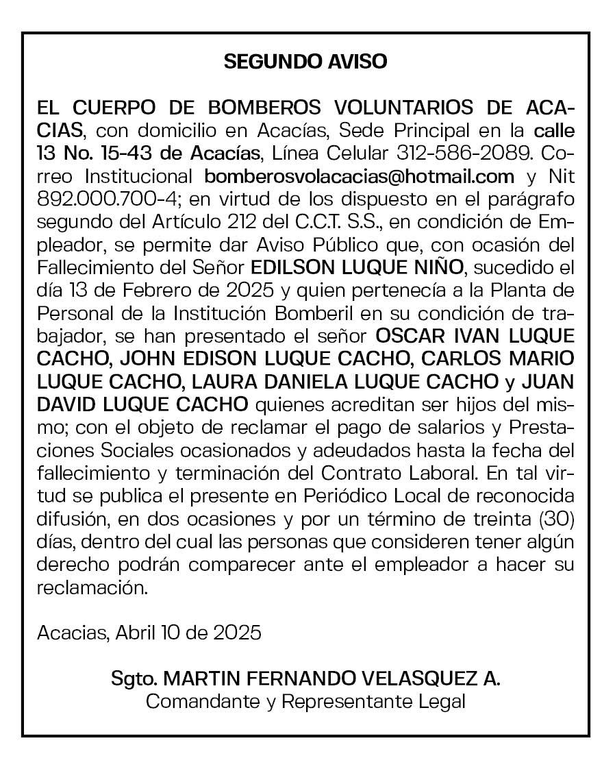 CUERPO DE BOMBEROS VOLUNTARIOS DE ACACIAS 1
