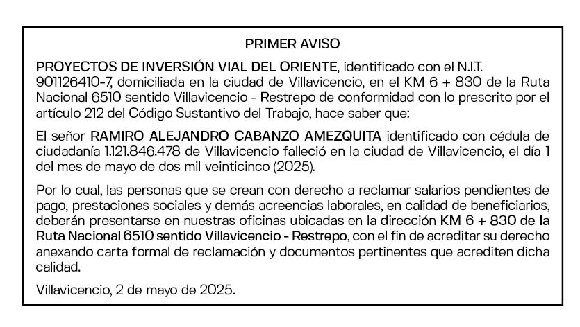 PROYECTOS DE INVERSIÓN VIAL DEL ORIENTE - RAMIRO ALEJANDRO CABANZO AMEZQUITA 1