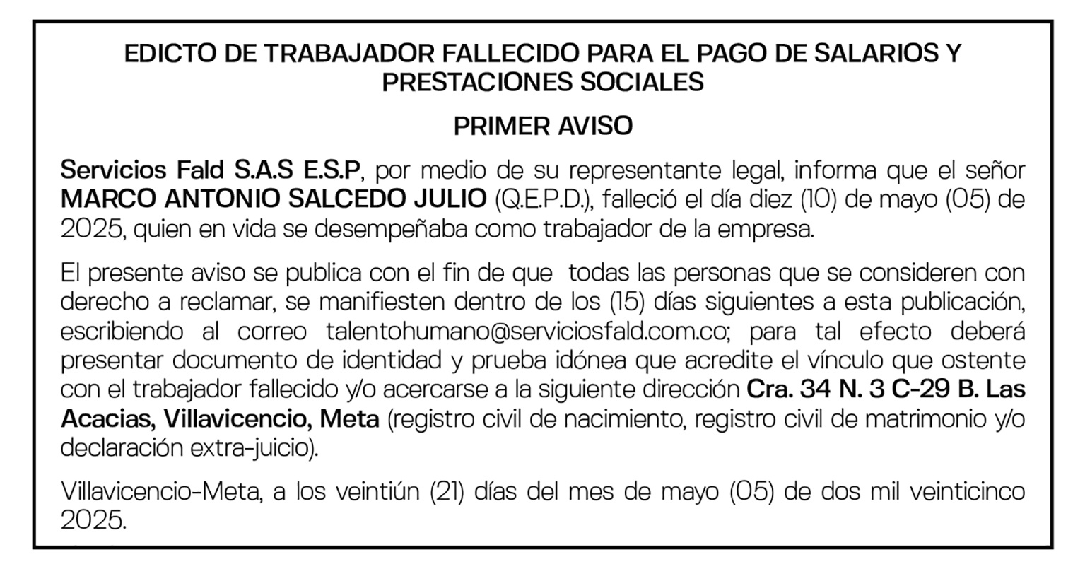 SERVICIOS FALD S.A.S. MARCO ANTONIO SALCEDO 1