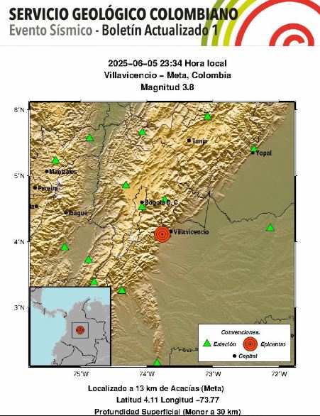 Temblor sacudió a Villavicencio y zonas aledañas la noche del jueves 1