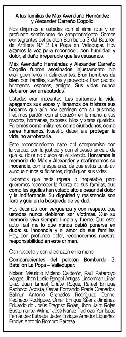 A las familias de Máx Avendaño Hernández y Alexander Carreño Cogollo 1 A las familias de Máx Avendaño Hernández y Alexander Carreño Cogollo 1