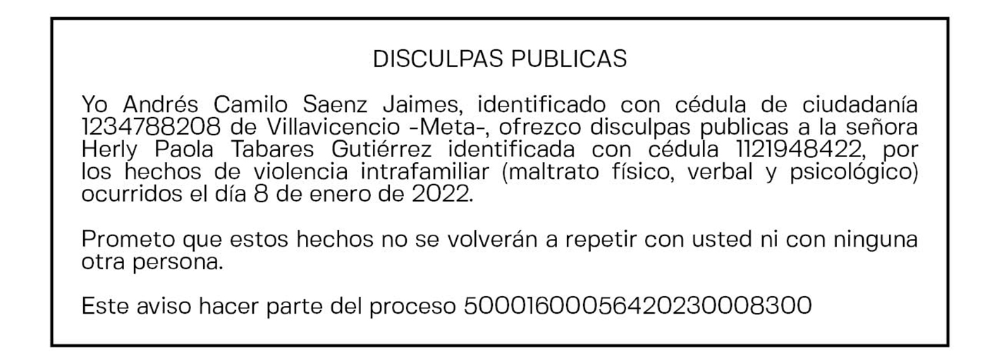 Disculpas Públicas - Andrés Camilo Sáenz Jaimes 1 Disculpas Públicas - Andrés Camilo Sáenz Jaimes 1