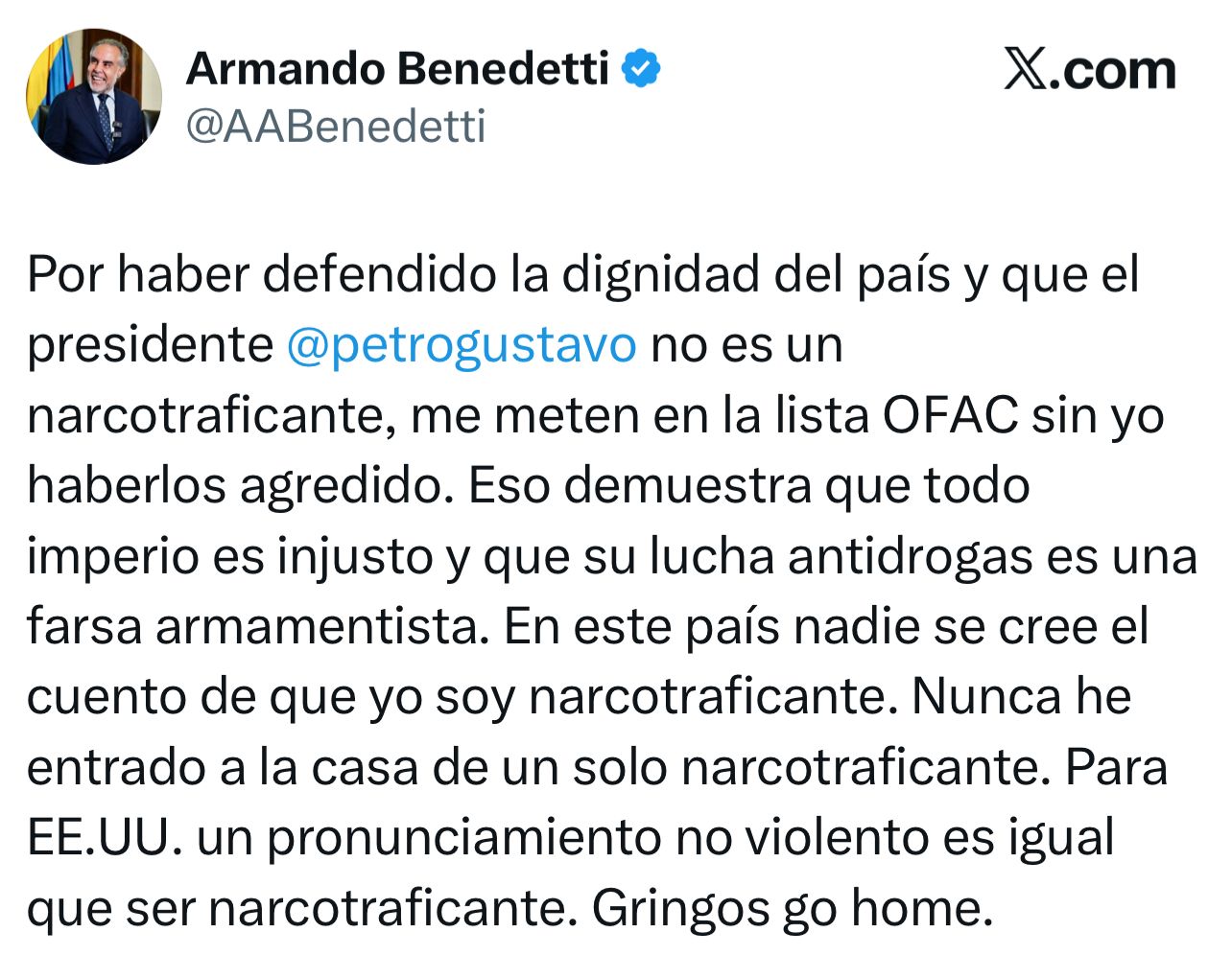 “Jamás de rodillas”: Gustavo Petro responde tras sanción de EE. UU. por presuntos vínculos con narcotráfico 3 “Jamás de rodillas”: Gustavo Petro responde tras sanción de EE. UU. por presuntos vínculos con narcotráfico 3