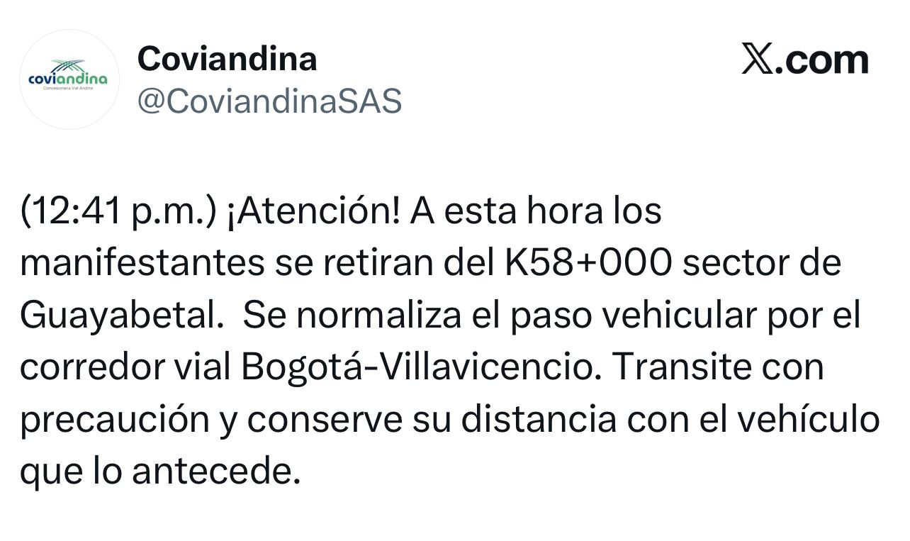 Se normaliza la movilidad en la vía al Llano tras levantarse la manifestación en Guayabetal 2 Se normaliza la movilidad en la vía al Llano tras levantarse la manifestación en Guayabetal 2