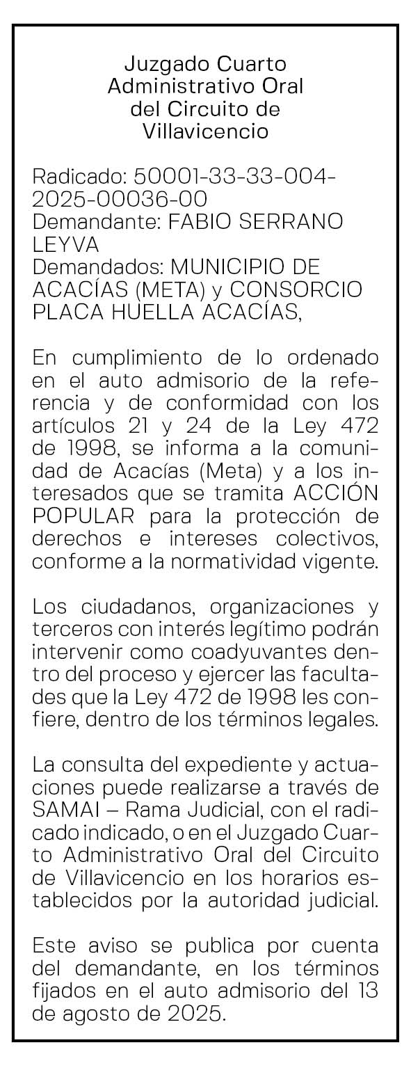 Juzgado Cuarto Administrativo Oral del Circuito de Villavicencio Radicado: 50001-33-33-004-2025-00036-00 9