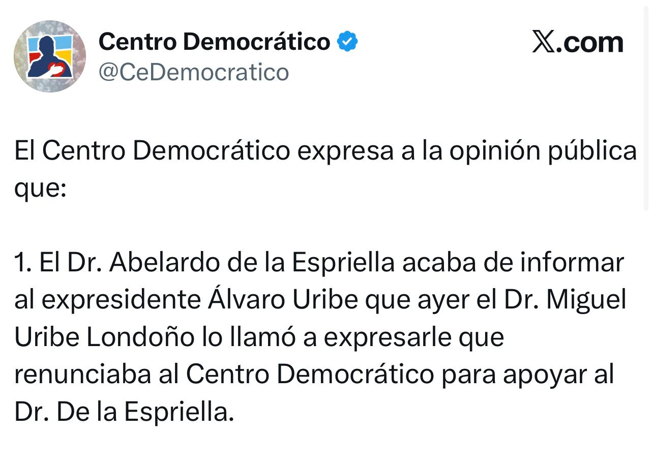 Miguel Uribe Londoño desmiente su renuncia y pide rectificación al Centro Democrático 3 Miguel Uribe Londoño desmiente su renuncia y pide rectificación al Centro Democrático 3