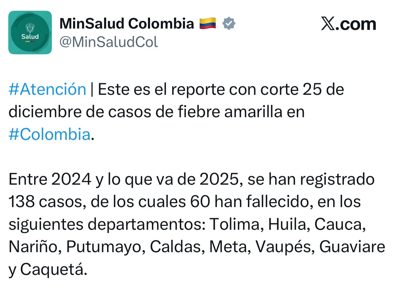 Fiebre amarilla dejó tres muertes en el Meta en 2025 2