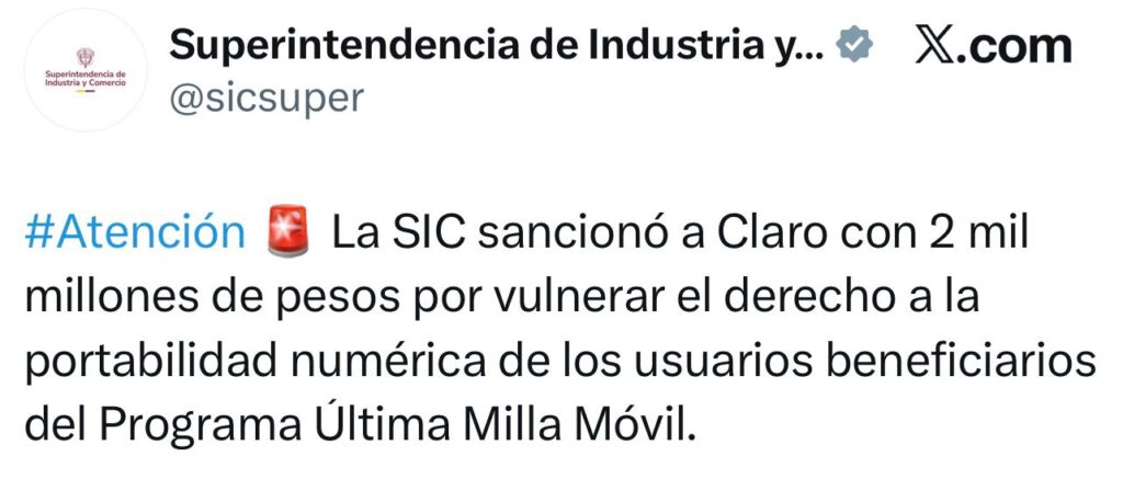 Más de $2.000 millones de multa a Claro por impedir cambios de operador 2 Más de $2.000 millones de multa a Claro por impedir cambios de operador 2
