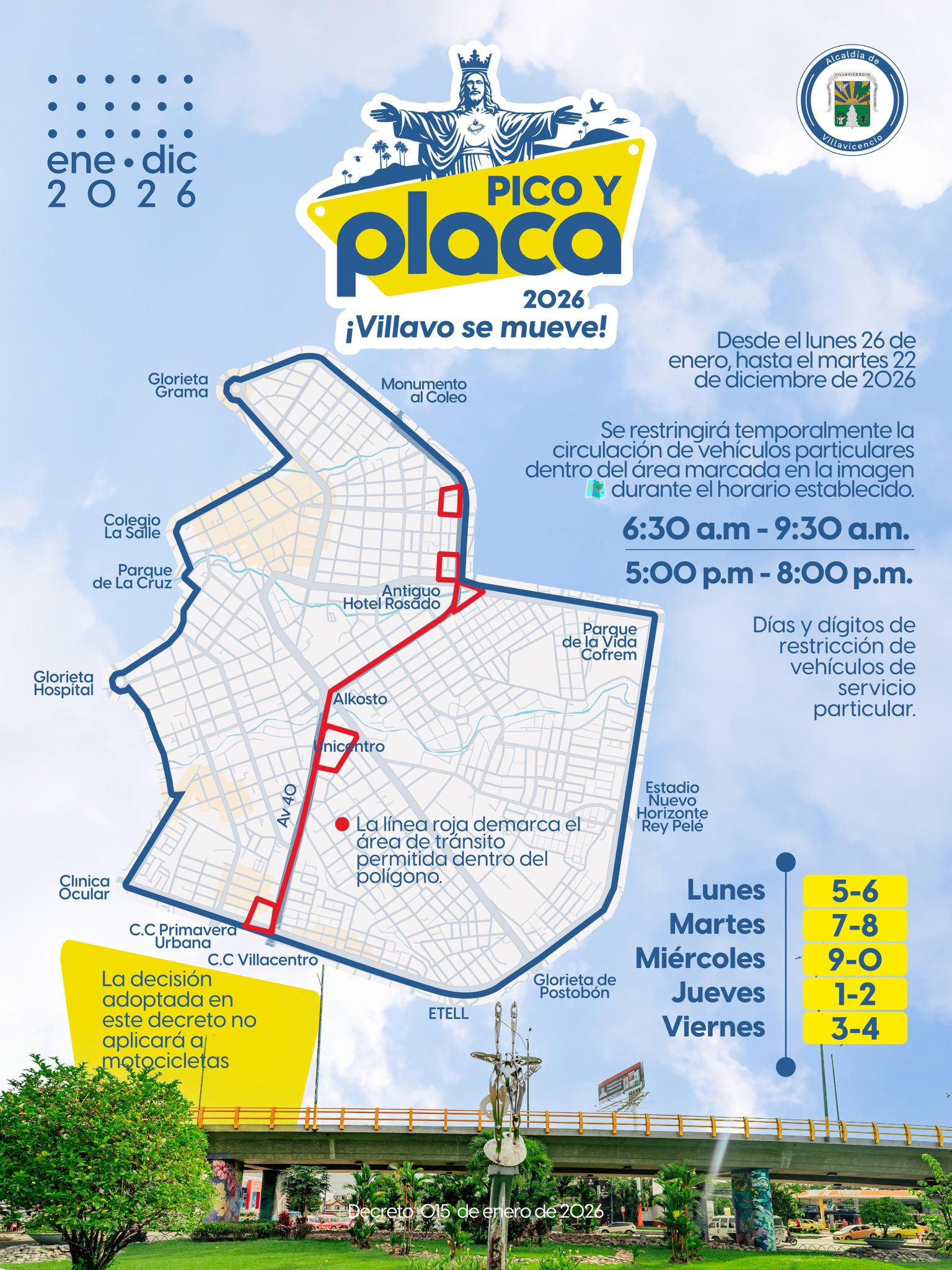 Así funcionará el pico y placa en Villavicencio durante 2026 2 Así funcionará el pico y placa en Villavicencio durante 2026 2