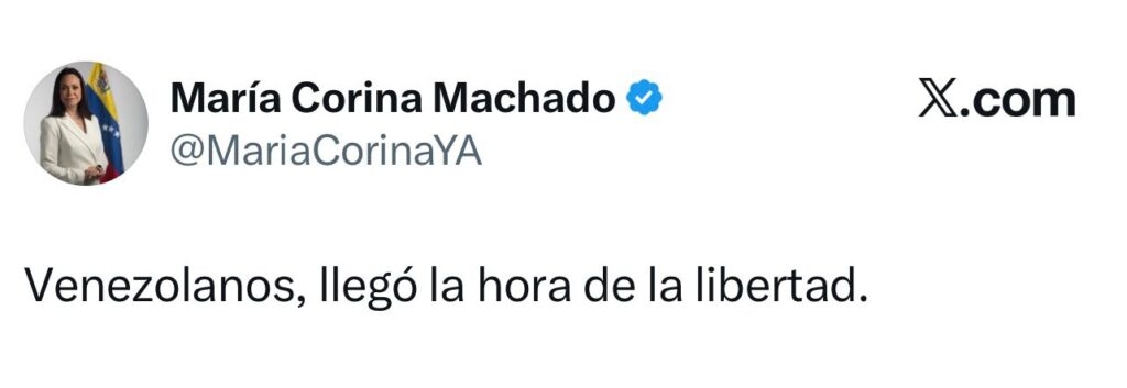 María Corina Machado llama a concretar la 'Transición Democrática' tras captura de Nicolás Maduro 2 María Corina Machado llama a concretar la 'Transición Democrática' tras captura de Nicolás Maduro 2