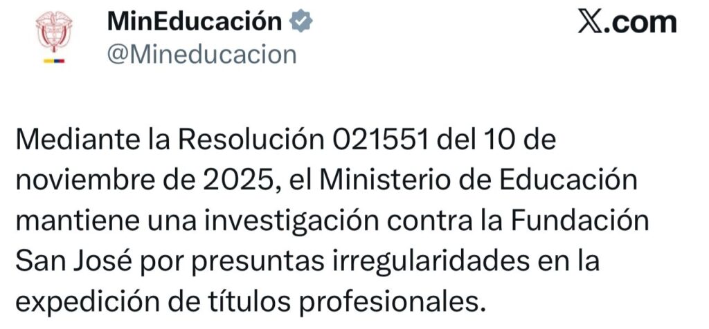 Ministerio de Educación mantiene investigación contra la Fundación San José 2