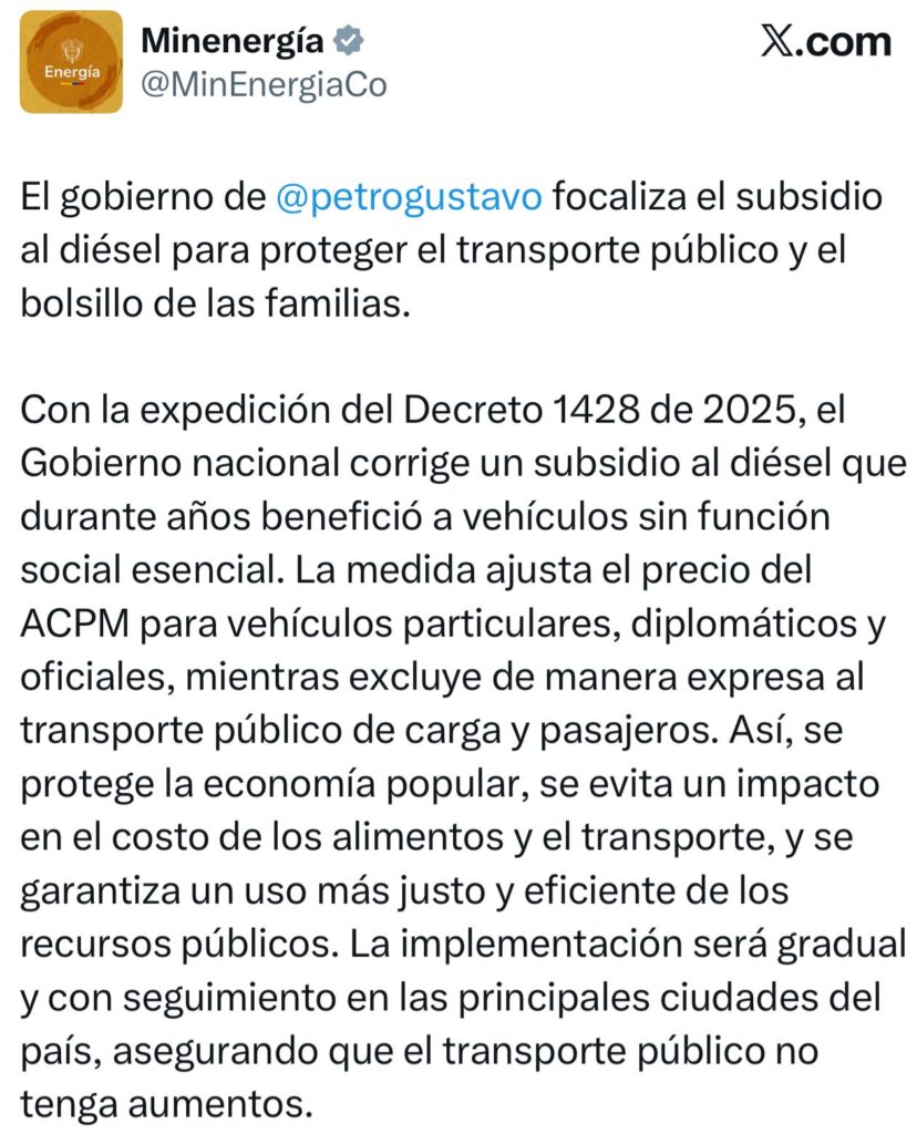Así es el Decreto que ajusta el precio del ACPM para vehículos particulares en 2026 2 Así es el Decreto que ajusta el precio del ACPM para vehículos particulares en 2026 2