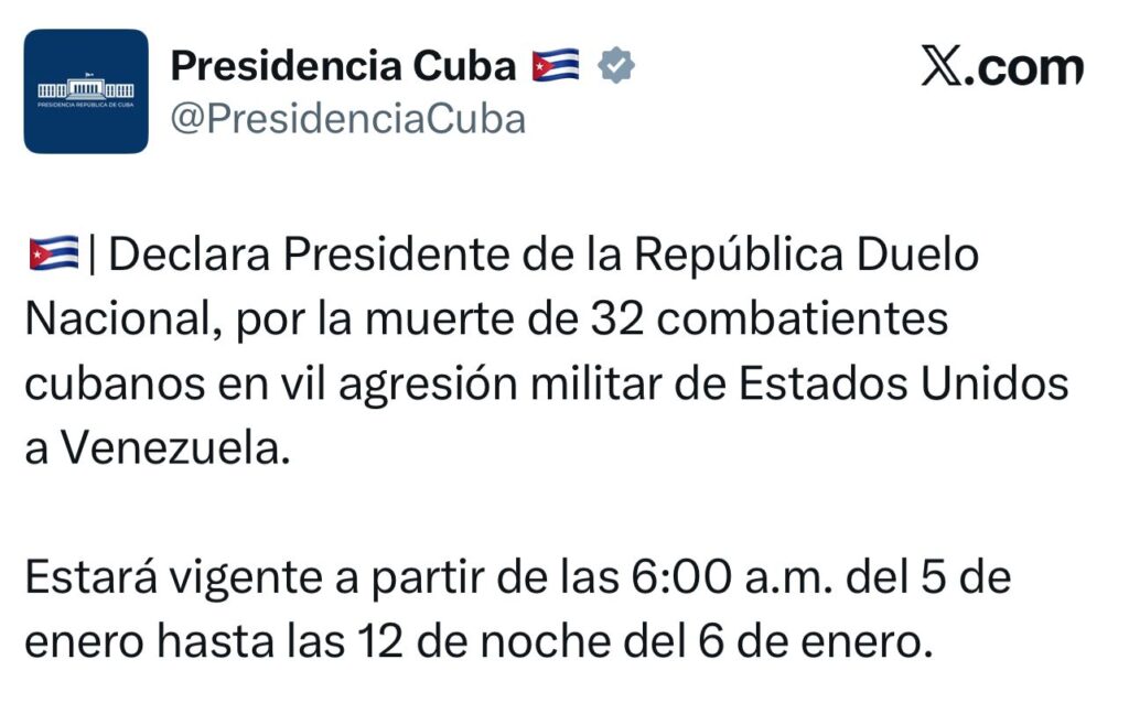Cuba reporta 32 muertos en Venezuela tras operación militar de EE. UU. 2 Cuba reporta 32 muertos en Venezuela tras operación militar de EE. UU. 2