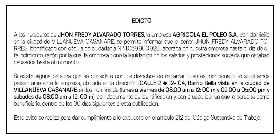 JHON FREDY ALVARADO TORRES - AGRICOLA EL POLEO S.A. 1