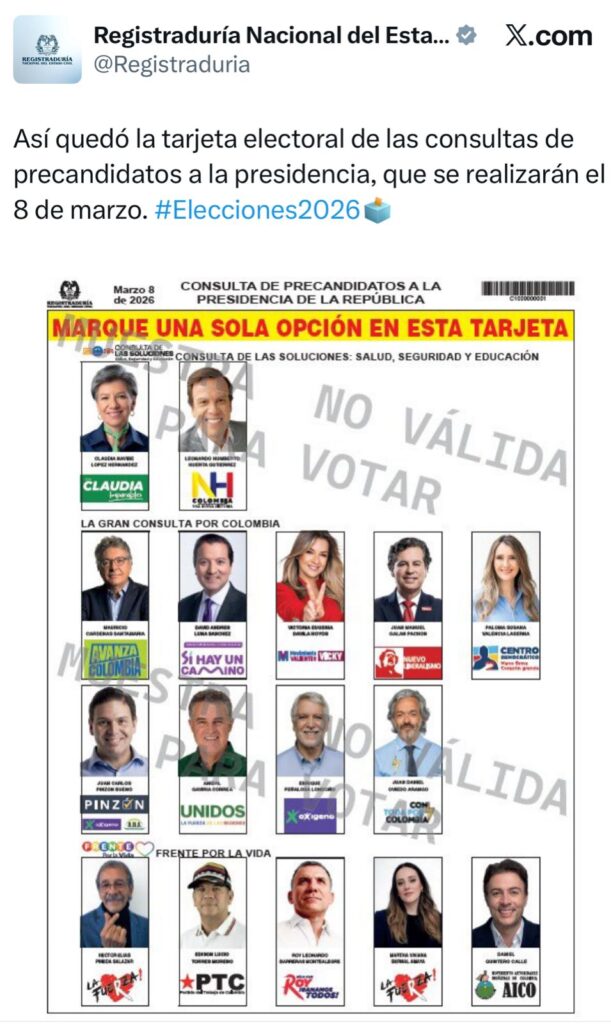 Así quedó la tarjeta electoral de las consultas presidenciales para el 8 de marzo 2