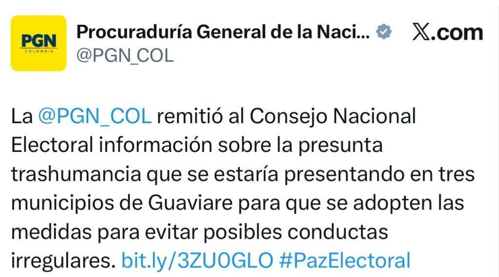 Procuraduría alerta posible trashumancia electoral en Guaviare 2