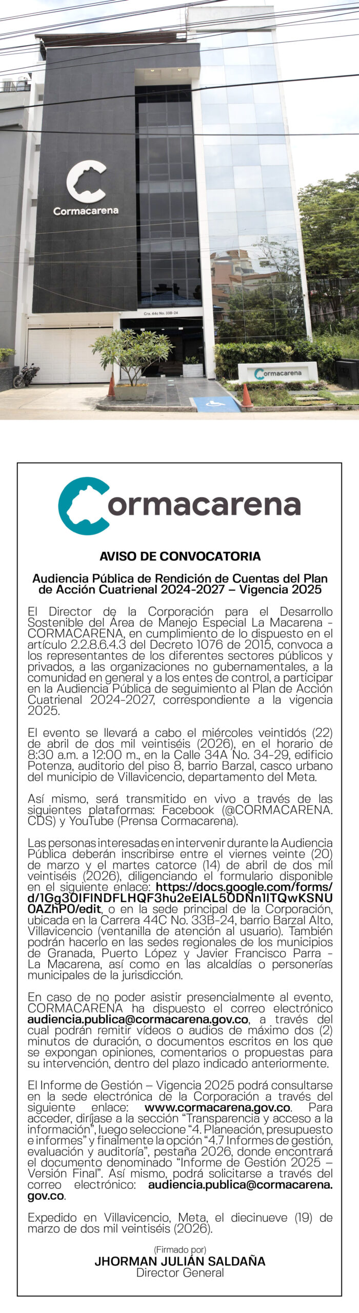 Audiencia Pública de Rendición de Cuentas del Plan de Acción Cuatrienal 2024-2027 – Vigencia 2025 1
