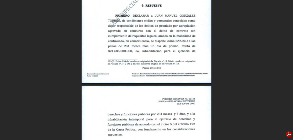 Corte Suprema condenó al exgobernador del Meta Juan Manuel González a 19 Años de prisión 2