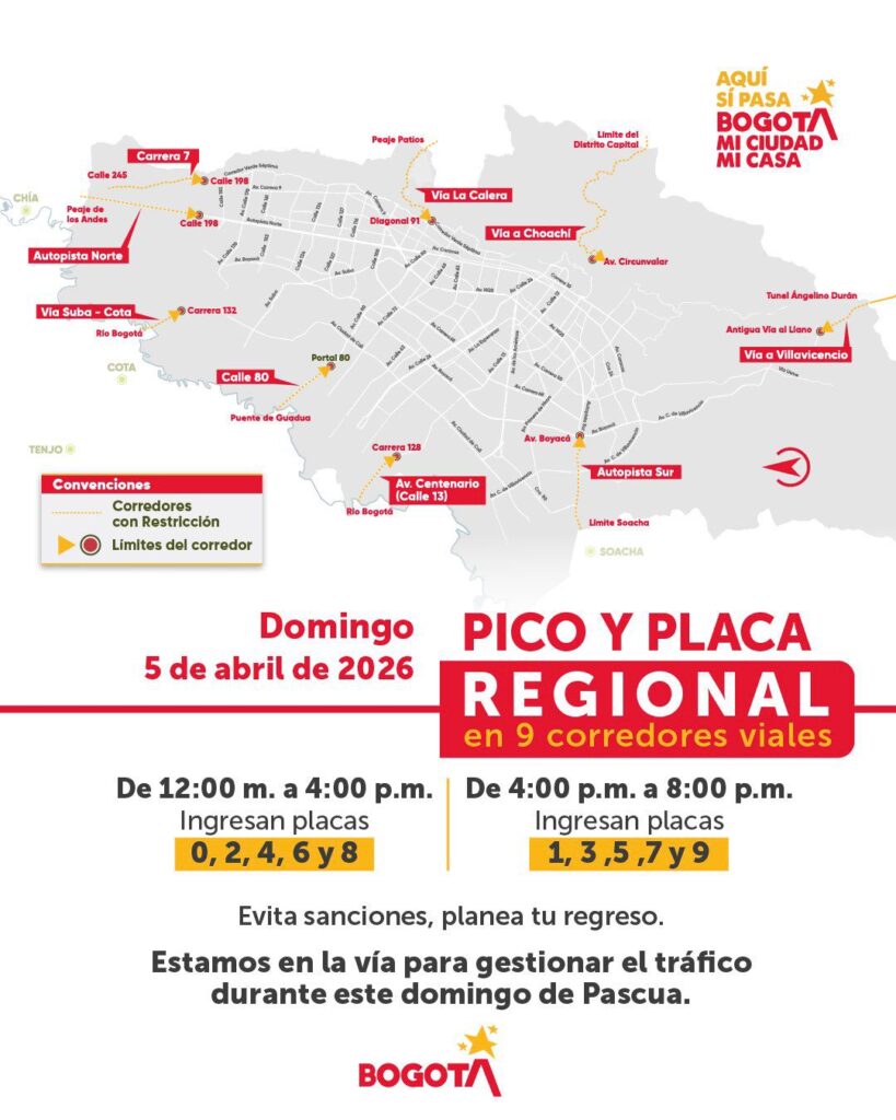 Conozca el pico y placa regional para ingresar a Bogotá este domingo 5 de abril 3