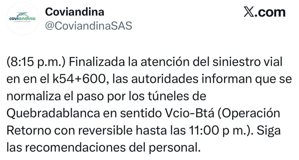 Restablecido el paso en la vía al Llano tras atención de emergencia en Guayabetal 2