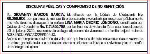 DISCULPAS PÚBLICAS Y COMPROMISO DE NO REPETICIÓN - 50001600056720225699500 1