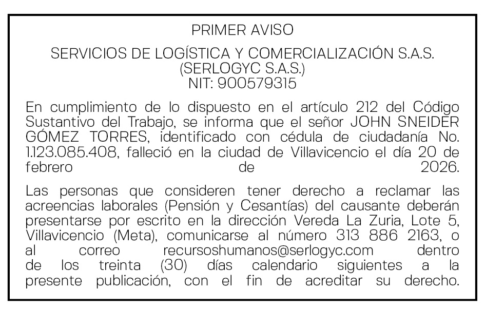 SERLOGYC S.A.S. EDICTO 1