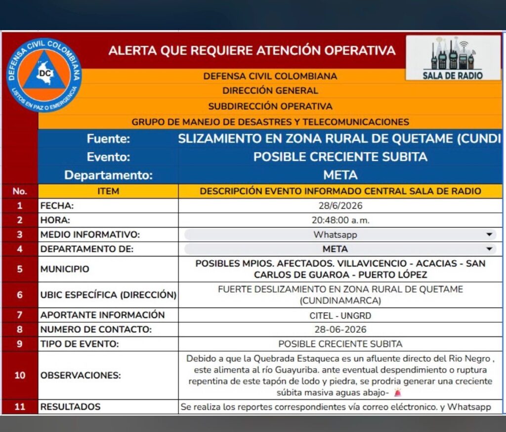 Autoridades monitorean riesgo de creciente en el río Guayuriba tras deslizamiento en Quetame 4