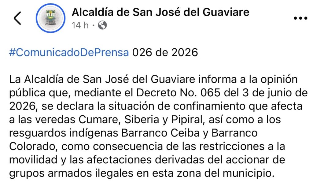 Restricciones de grupos armados provocan confinamiento en veredas y resguardos de Guaviare 2