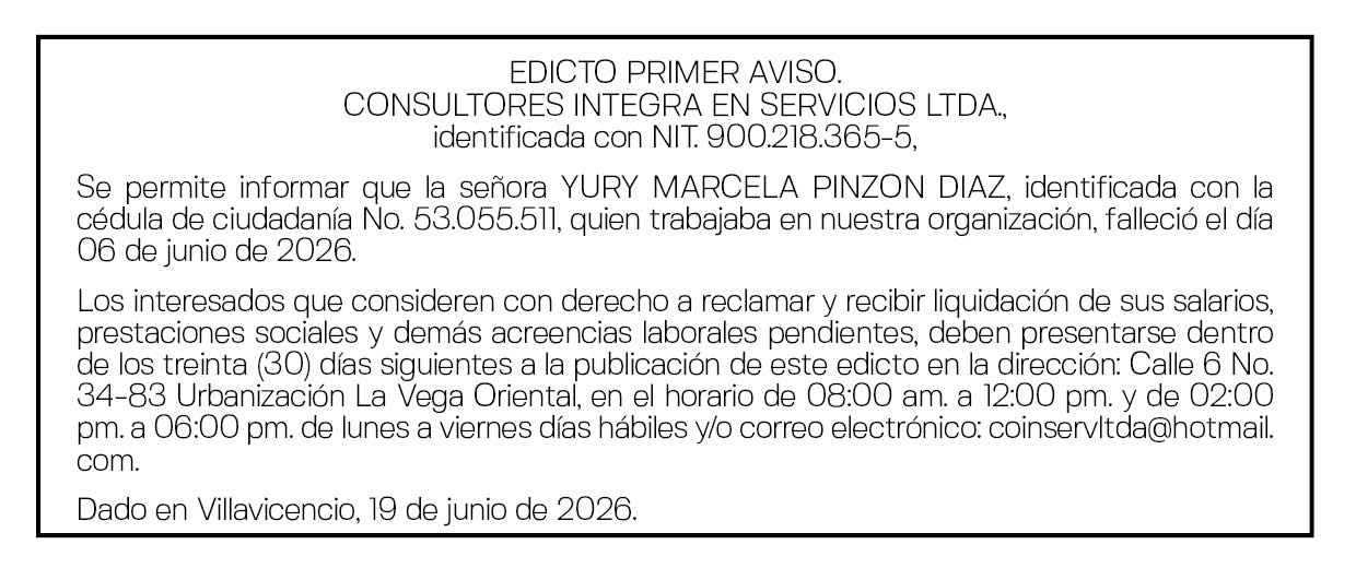 INTEGRA EN SERVICIOS PRIMER AVISO YURY MARCELA 1