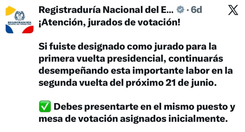 Segunda vuelta presidencial 2026: estos serán los jurados de votación, según la Registraduría 2