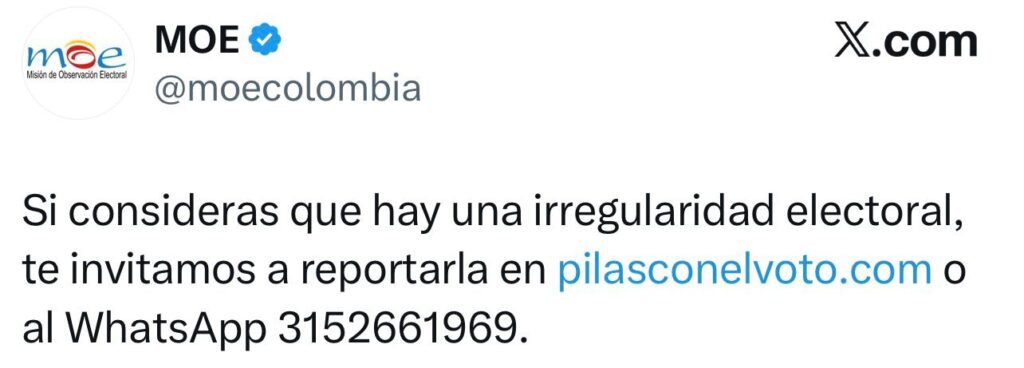 MOE habilita canales de denuncia ante irregularidades que pueda presentarse en el desarrollo de los comicios 2 MOE habilita canales de denuncia ante irregularidades que pueda presentarse en el desarrollo de los comicios 2