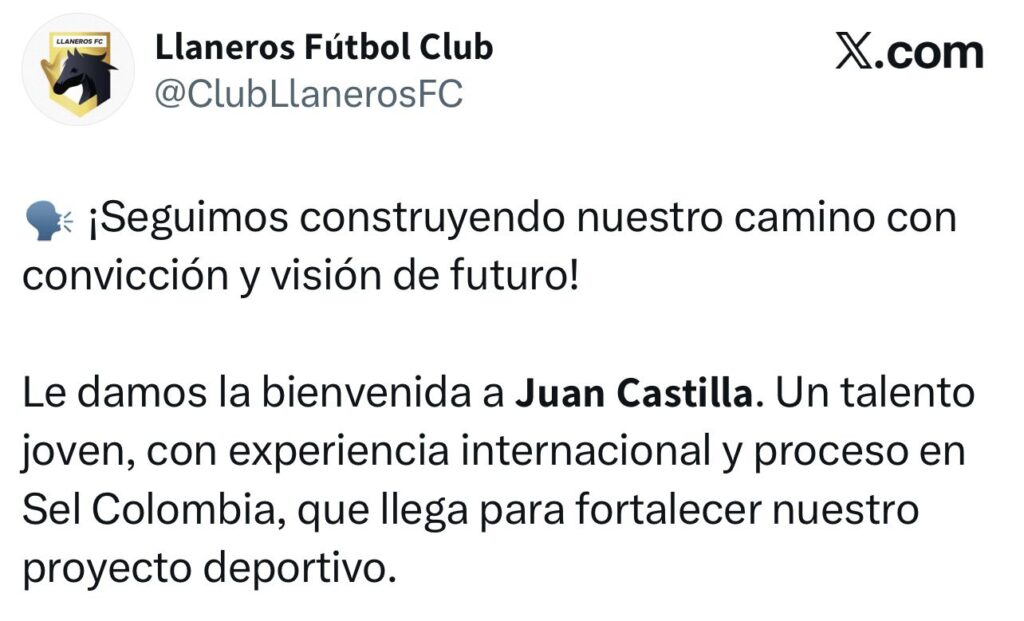 Juan Castilla nuevo jugador de Llaneros FC para reforzar el segundo semestre 2 Juan Castilla nuevo jugador de Llaneros FC para reforzar el segundo semestre 2