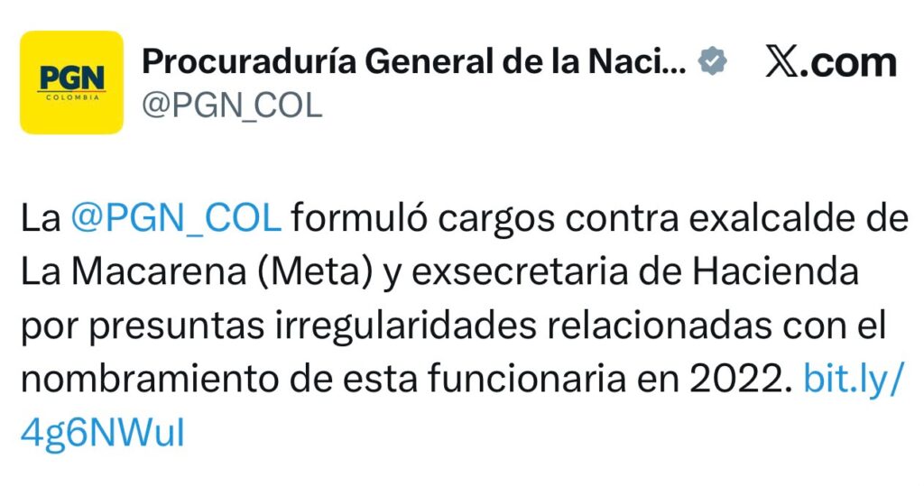 Procuraduría formuló cargos a exalcalde de La Macarena y exsecretaria de Hacienda 2