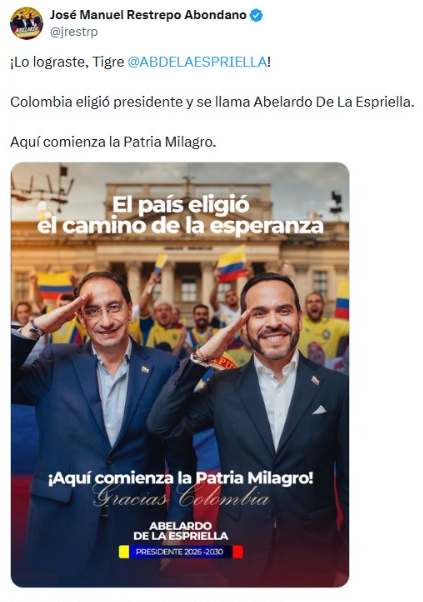 Abelardo de la Espriella gana las elecciones 2026, según el preconteo de la Registraduría 2
