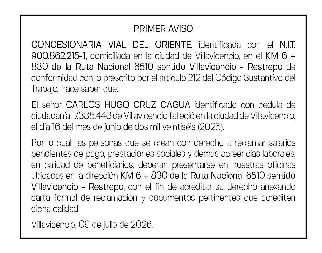 CONCESIONARIA VIAL DE ORIENTE - CARLOS HUGO CRUZ CAGUA 1