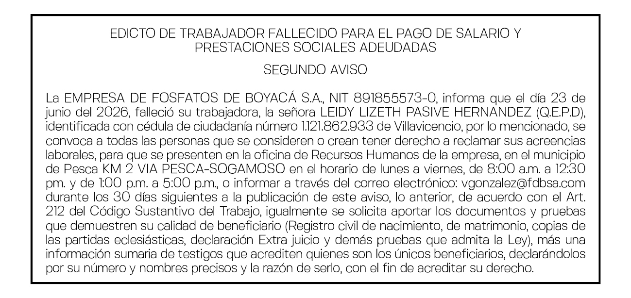 EMPRESA DE FOSFATOS DE BOYACÁ - LEIDY LIZETH PASIVE HERNANDEZ SEGUNDO AVISO 1