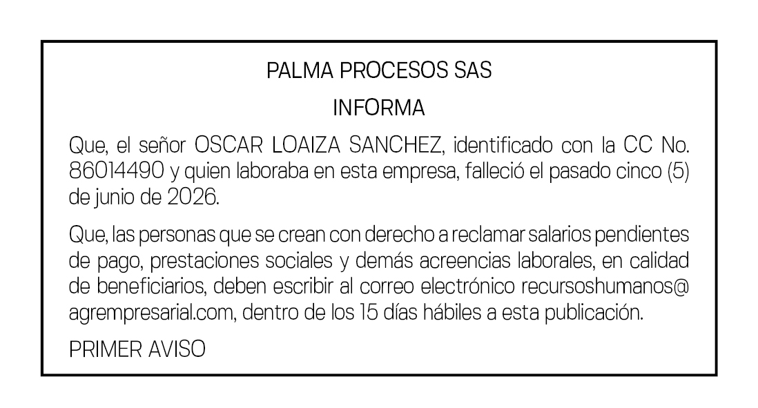 PALMA PROCESOS SASPALMA PROCESOS - OSCAR LOAIZA SANCHEZ 1