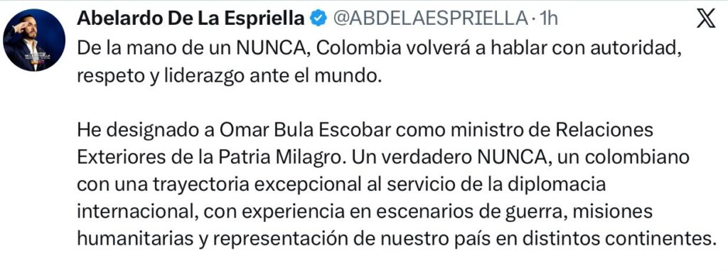 De la Espriella continúa revelando su gabinete y confirma nuevo canciller 2 De la Espriella continúa revelando su gabinete y confirma nuevo canciller 2