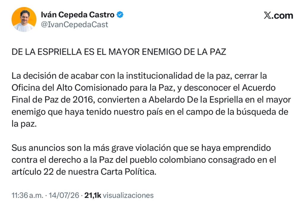 De la Espriella desata debate por cambios en la política de paz 4 De la Espriella desata debate por cambios en la política de paz 4
