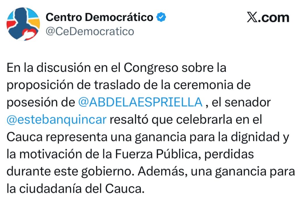 Senado acepta posesión de Abelardo de la Espriella en el Cauca; oposición anuncia que no asistirá 2