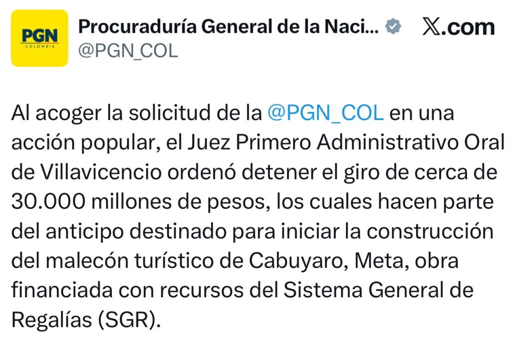 Detienen giro de $30.000 millones para el malecón turístico de Cabuyaro por presuntas irregularidades 2 Detienen giro de $30.000 millones para el malecón turístico de Cabuyaro por presuntas irregularidades 2