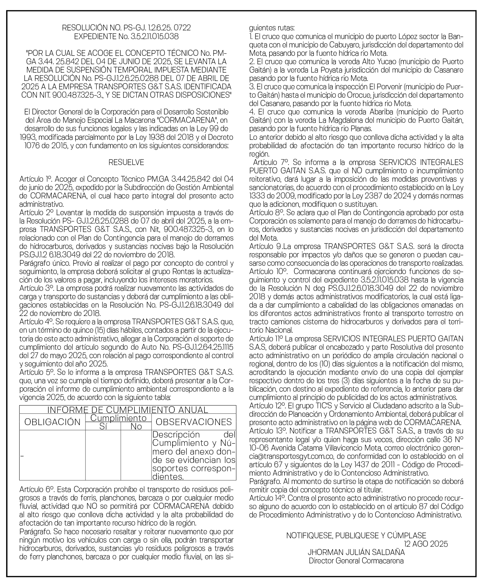 CORMACARENA RESOLUCIÓN NO. PS-GJ. 1.2.6.25. 0722 1