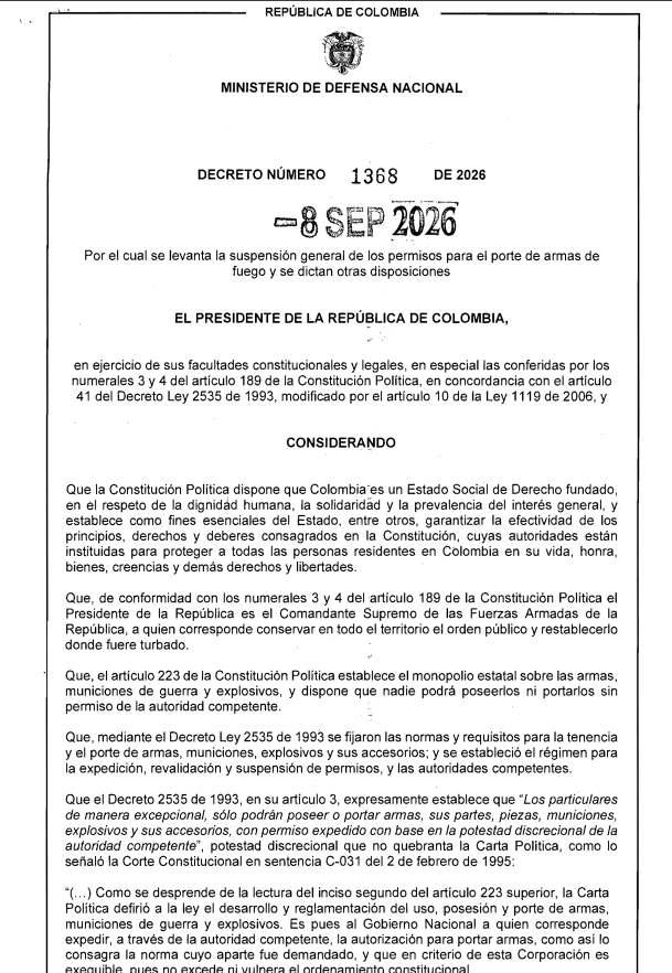 De la Espriella levanta la suspensión al porte de armas ¿Qué opina? 2 De la Espriella levanta la suspensión al porte de armas ¿Qué opina? 2